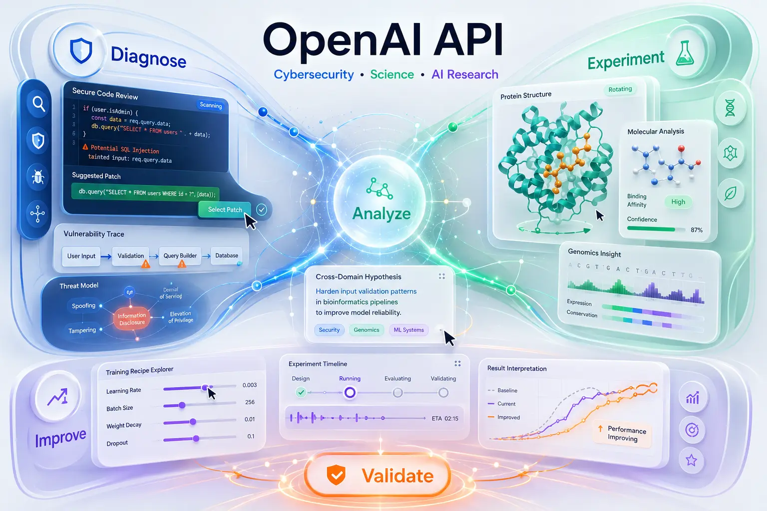 Cybersecurity, Science, and AI Research on the OpenAI API