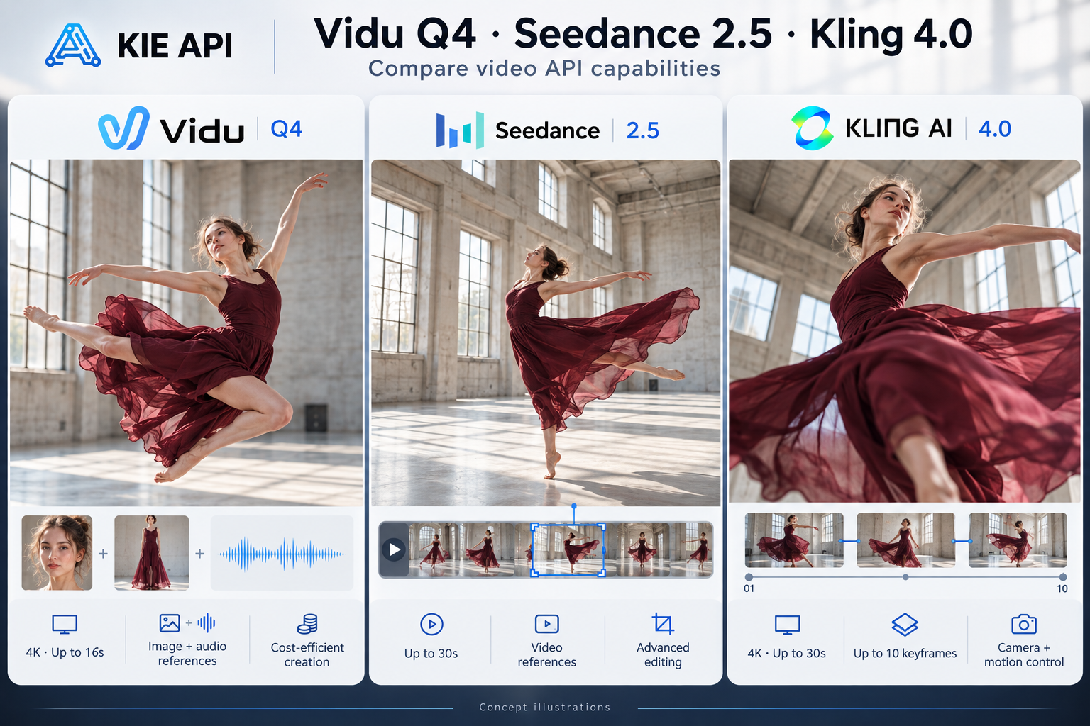 Compare Vidu Q4, Seedance 2.5, and Kling 4.0 API Capabilities